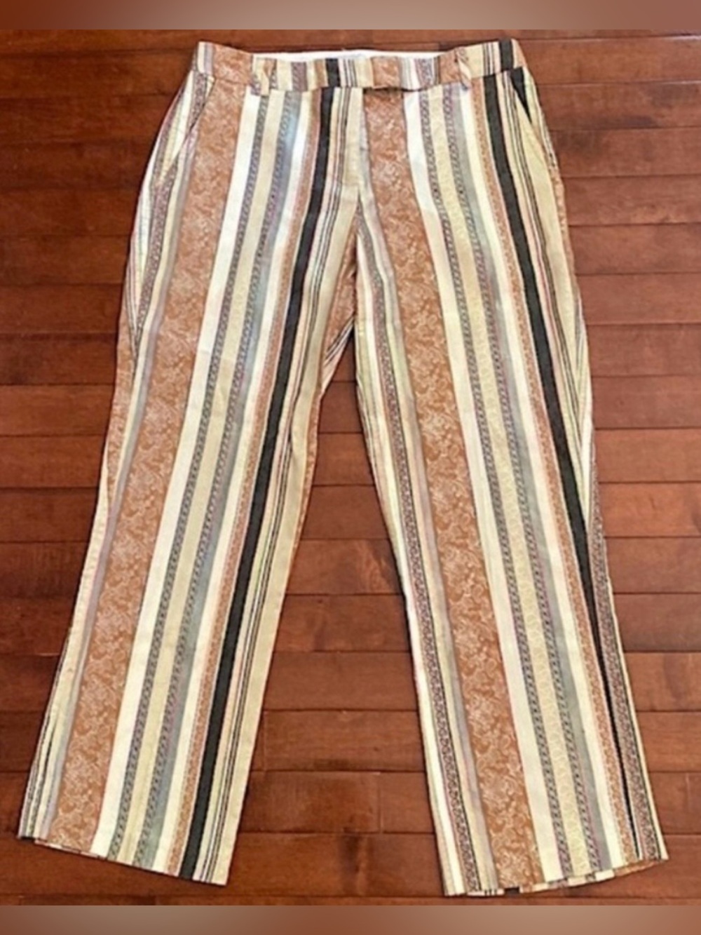 Poleci Brown Cream Paisley Striped SZ 4 Earthy Hippie Earth Tones Modern Pants